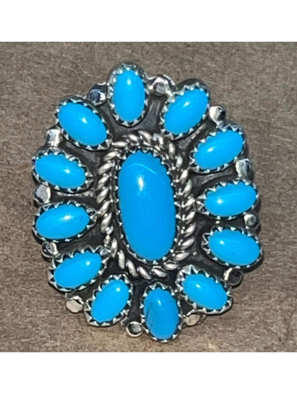 Navajo sterling traditional natural turquoise cluster ring size 7
